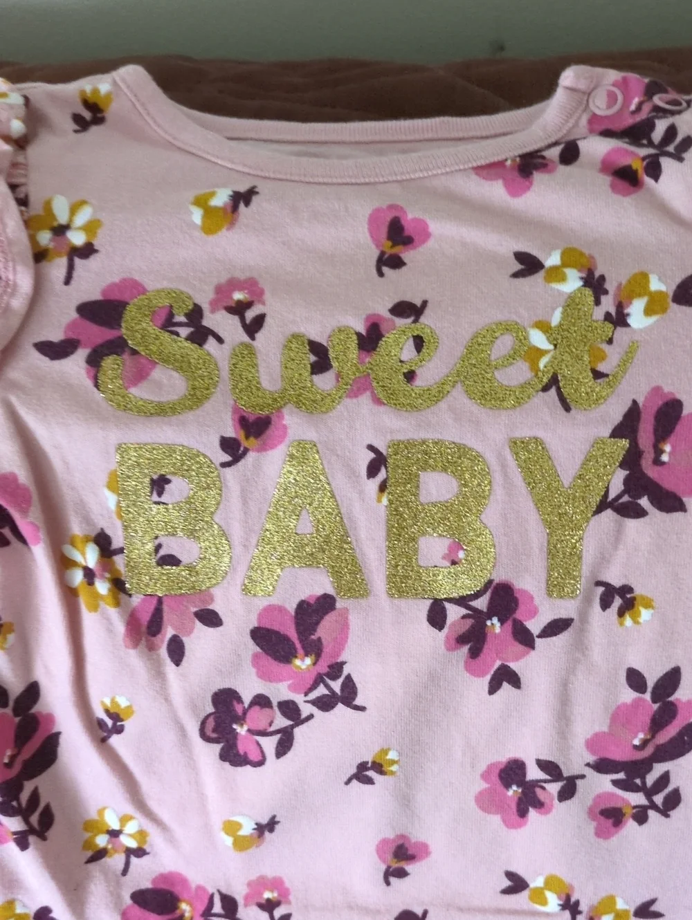 Garanimals Pink Floral Long-Sleeve Bodysuit with Gold Lettering